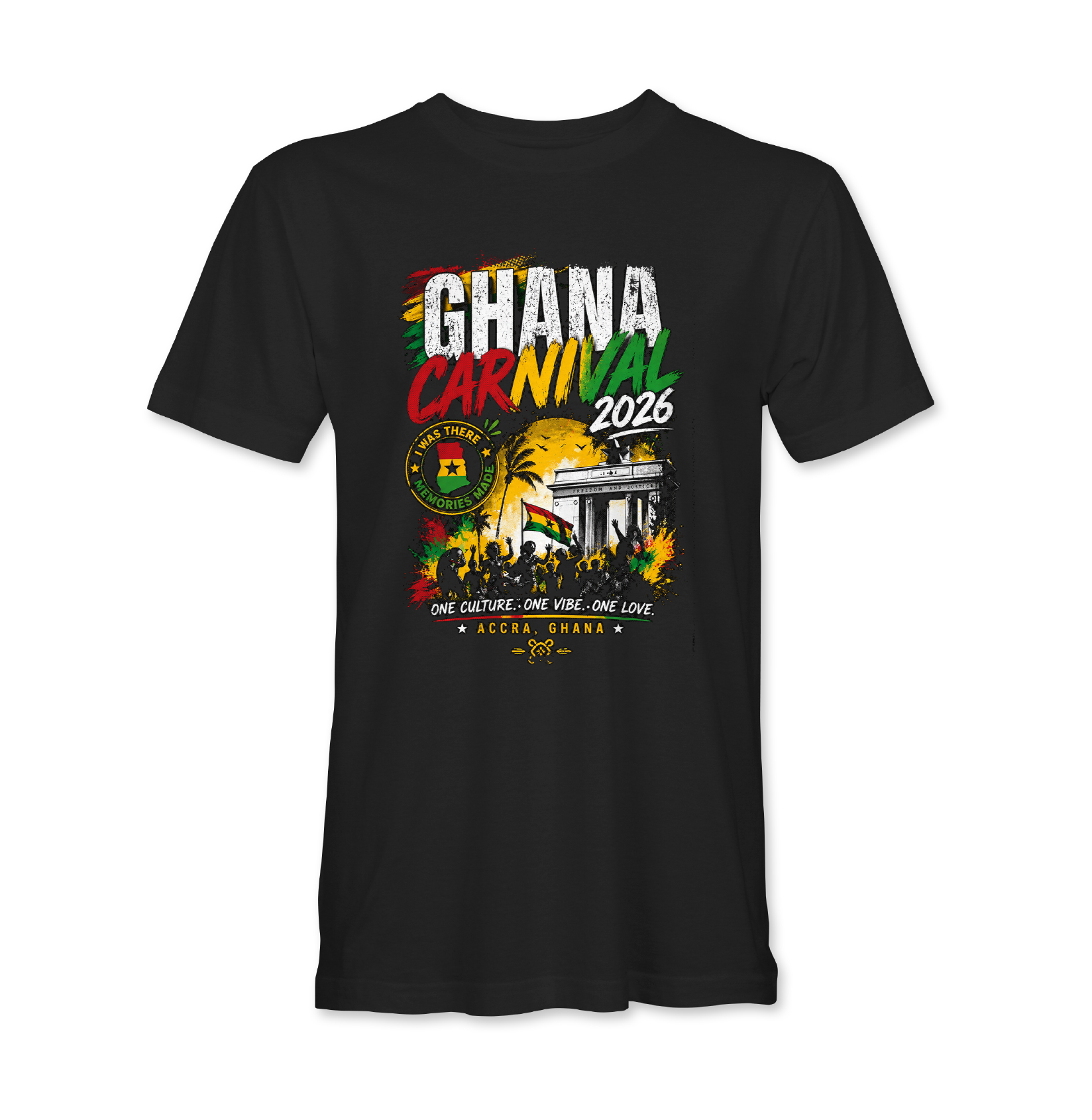 Ghana Carnival 2026 MEN BLACK t-shirt inspired by soca, Afrobeats, and Afro-Caribbean culture
