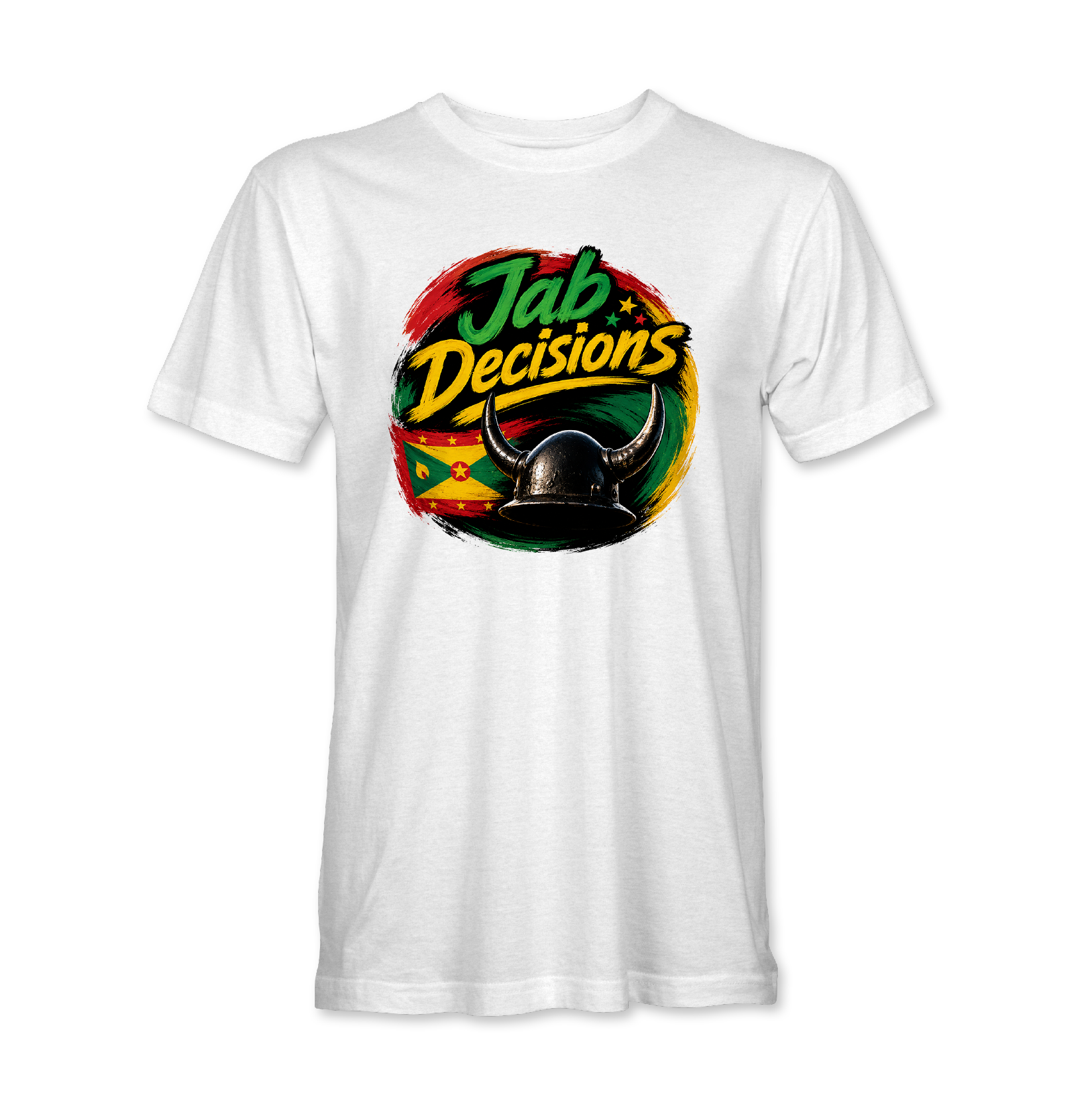 Grenada Jab Jab carnival t-shirt design with traditional horned Jab helmet and Grenadian colors Jab Decisions
EV'ghn, Terra D Governor, Kay Frass