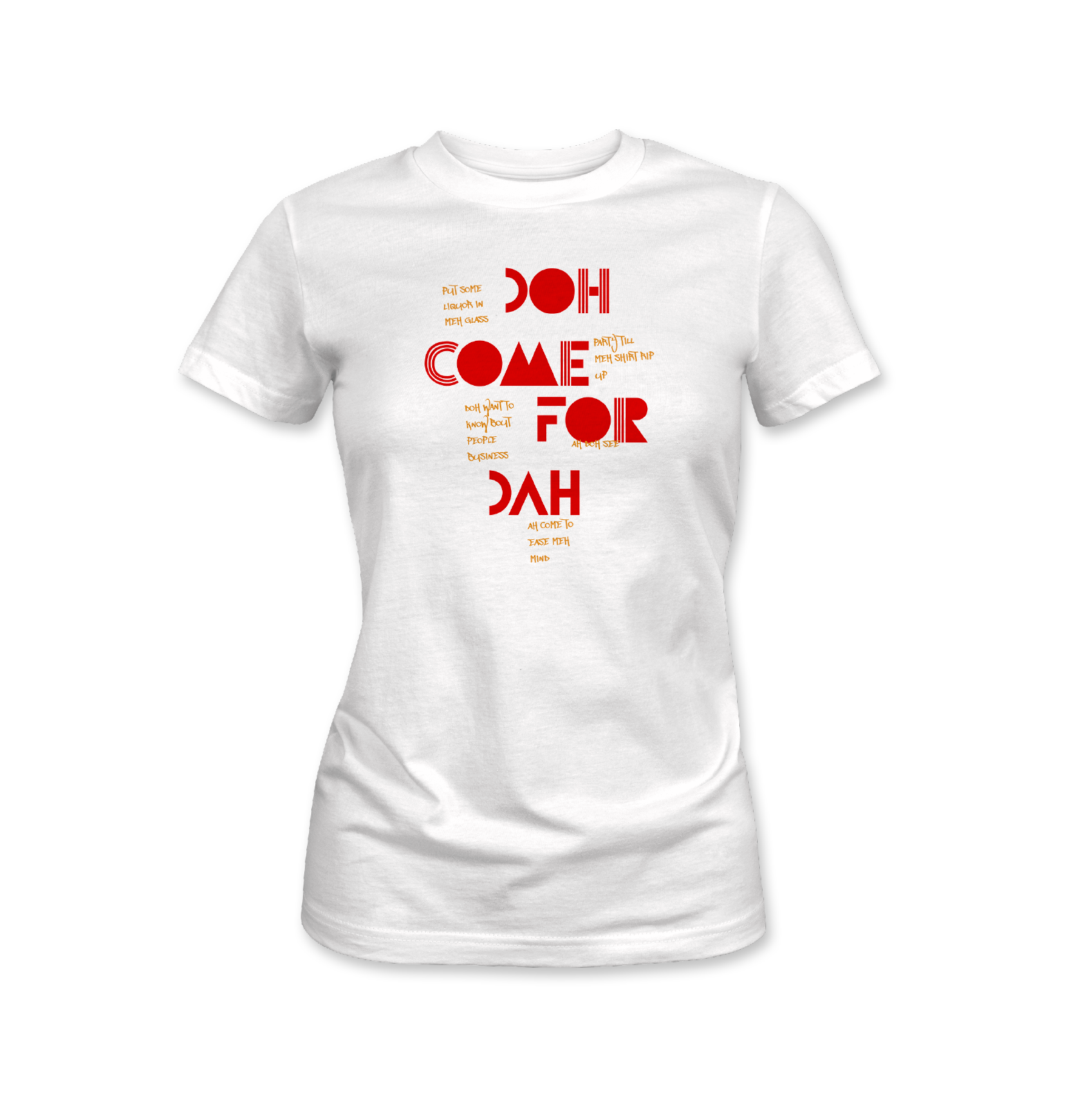 Doh Come For Dah carnival inspired soca t-shirt graphic design
Modern Caribbean streetwear typography design inspired by soca music and carnival culture
Trinidad carnival soca graphic tee with bold red typography design
Caribbean fete and road march inspired shirt with modern text layout
Soca music inspired carnival tshirt for Caribbean party lovers