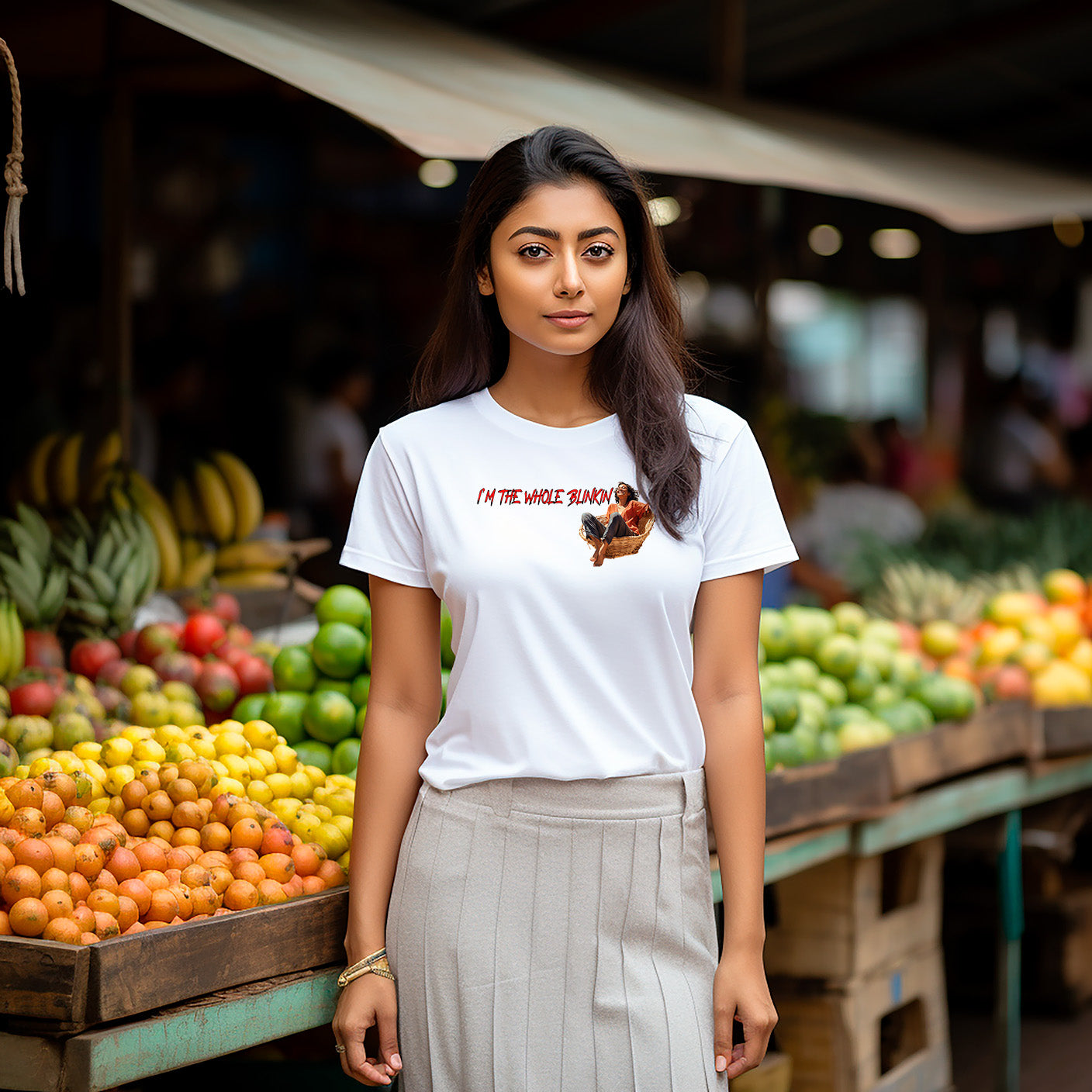 Whole Blinkin Market w/Indian woman