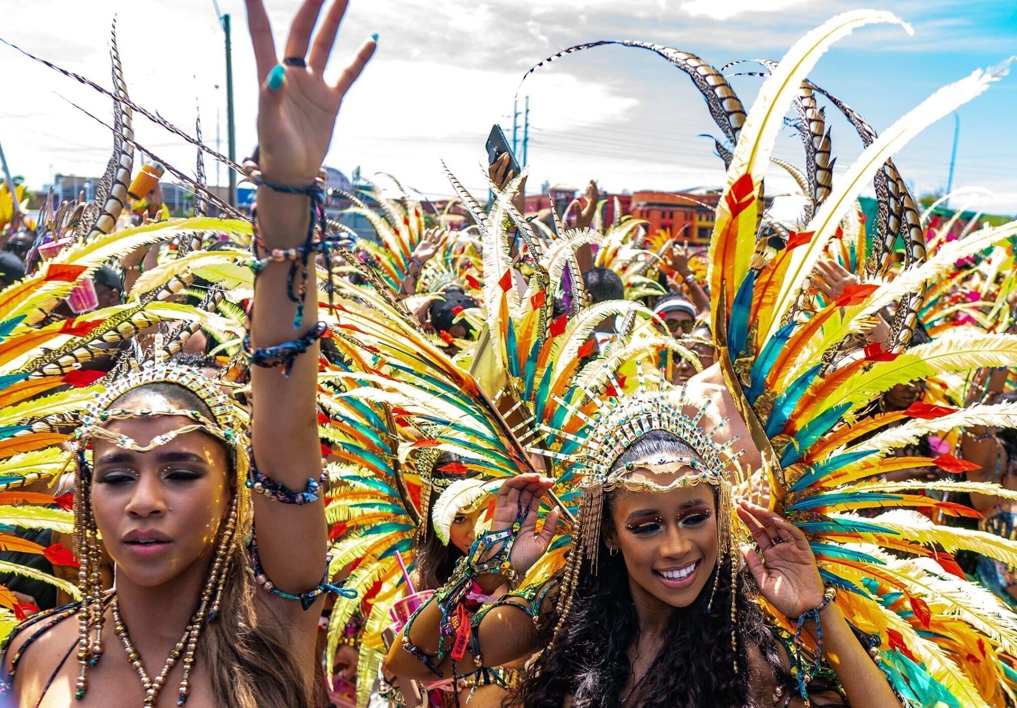 Trinidad Carnival costume masqueraders on the road