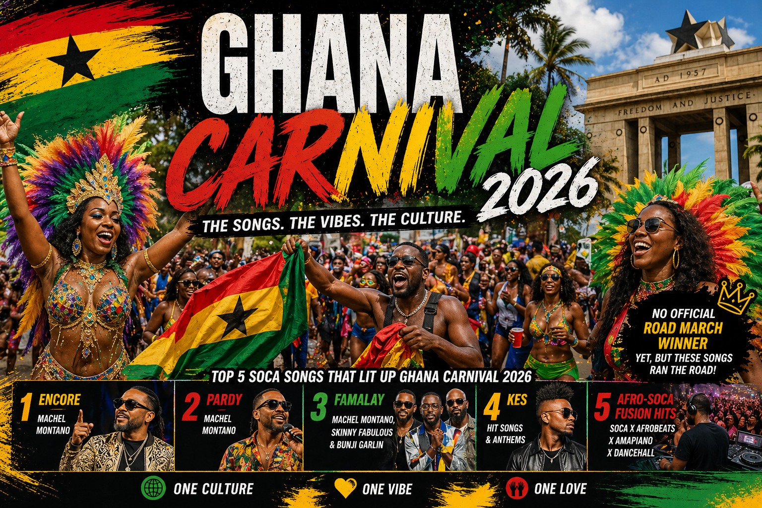 Crowds celebrating during Ghana Carnival 2026 with soca and Afrobeats music