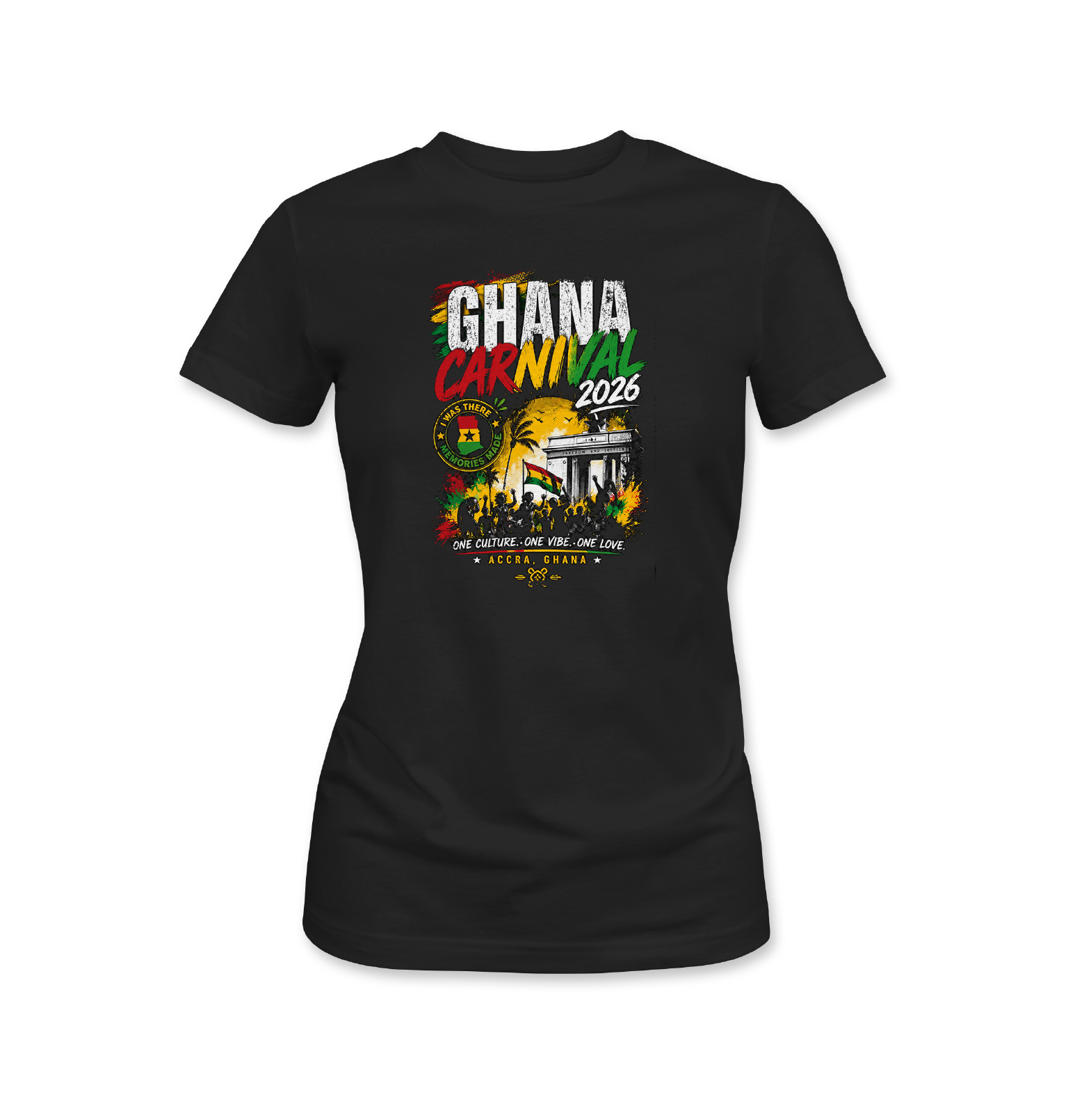 Ghana Carnival 2026 MEN BLACK t-shirt inspired by soca, Afrobeats, and Afro-Caribbean culture