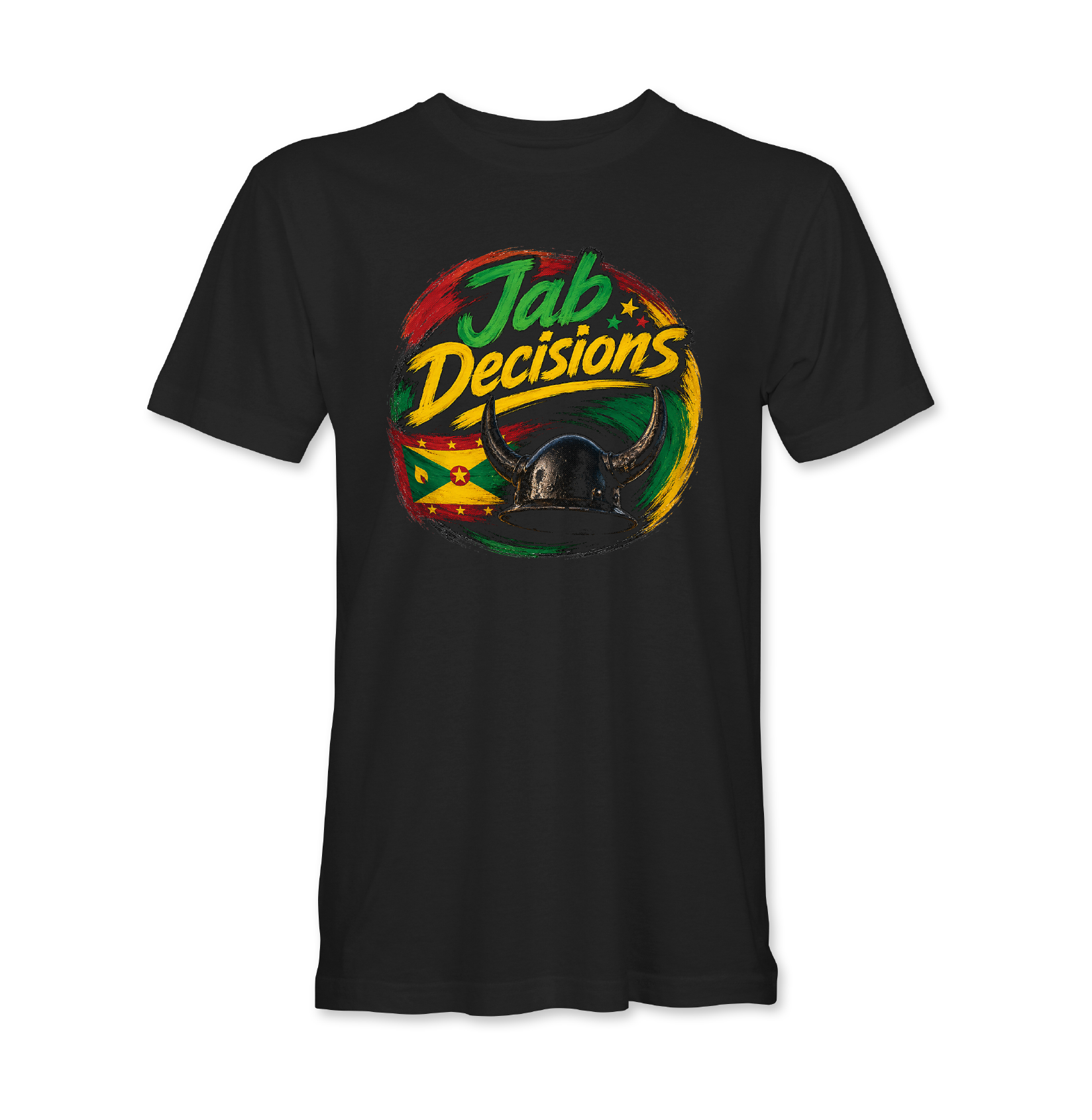 Grenada Jab Jab carnival t-shirt design with traditional horned Jab helmet and Grenadian colors Jab Decisions
EV'ghn, Terra D Governor, Kay Frass