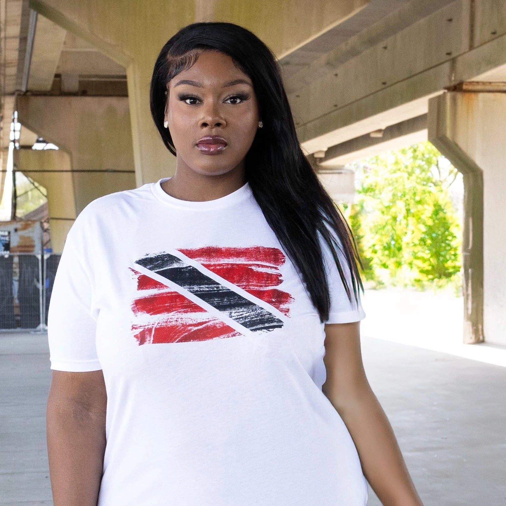 Repping Trinidad & Tobago flag on white T-shirt women