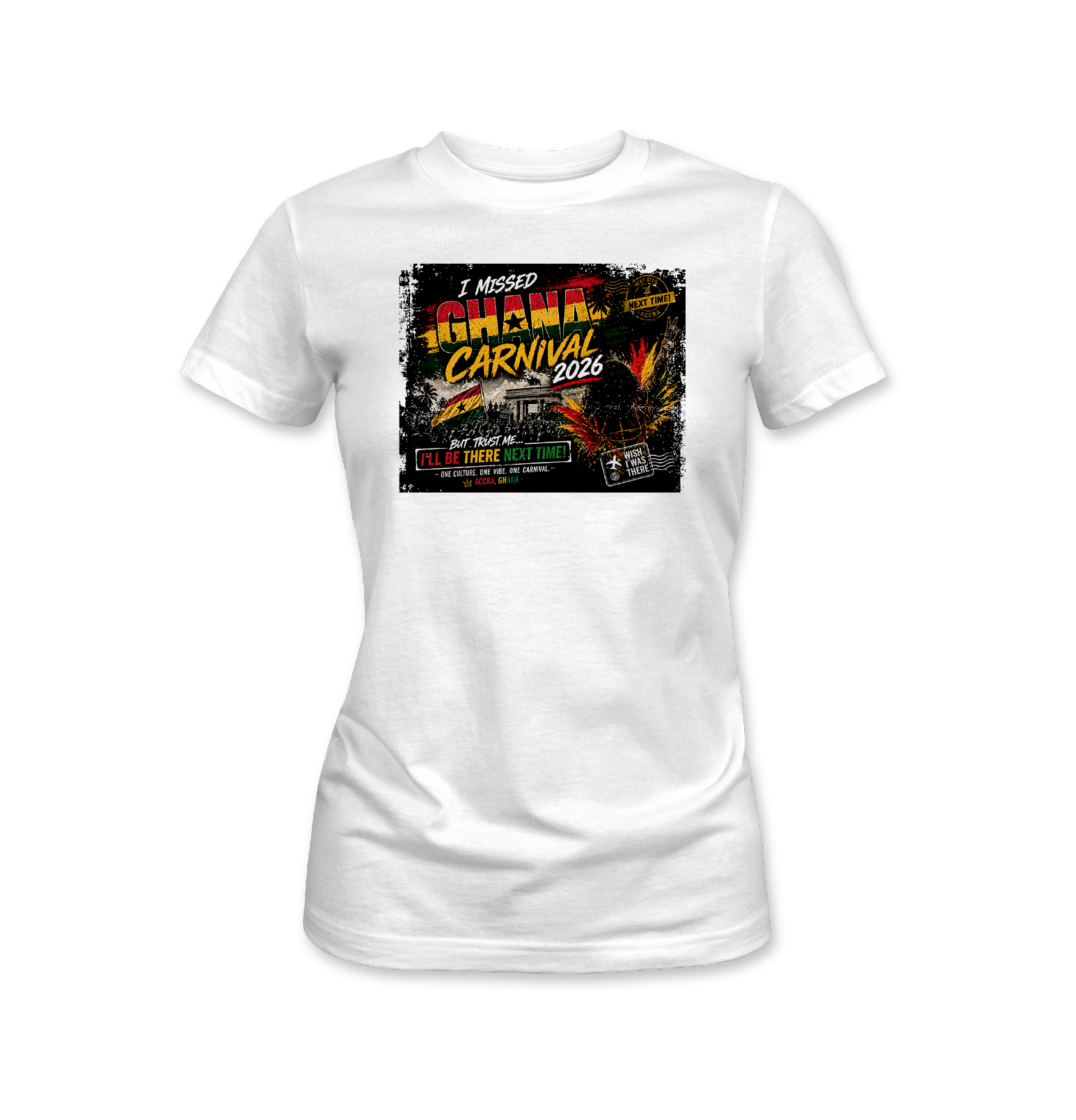 Ghana Carnival 2026 MEN WHITE t-shirt inspired by soca, Afrobeats, and Afro-Caribbean culture